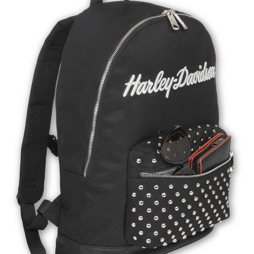 Harley-Davidson Women's Classic Studded Backpack, 3D Embroidered Logo - Black - Picture 5 of 6